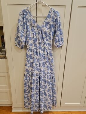 Wayward Fancies Esgaki Blue and White Floral Tie-Front Maxi Dress Suze M-10